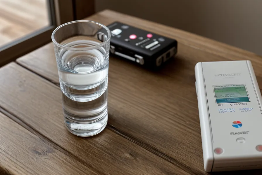 Verre d'eau et enregistreur vocal pour travailler sa clarté d'articulation à l'oral